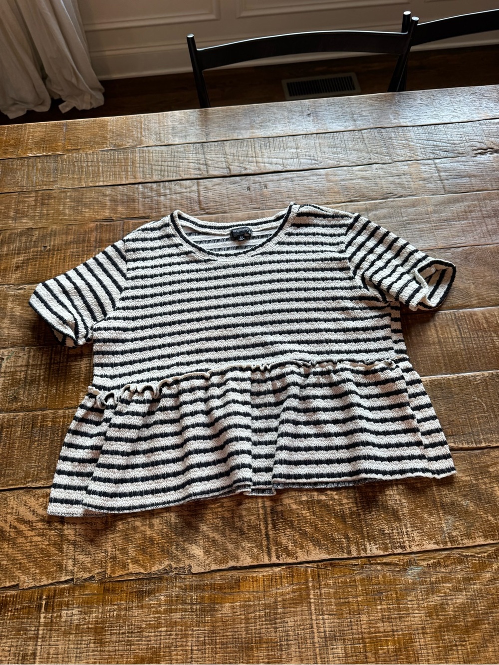 Striped Black & White Peplum Short Sleeve Tee